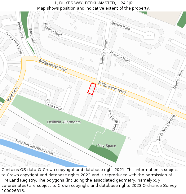 1, DUKES WAY, BERKHAMSTED, HP4 1JP: Location map and indicative extent of plot