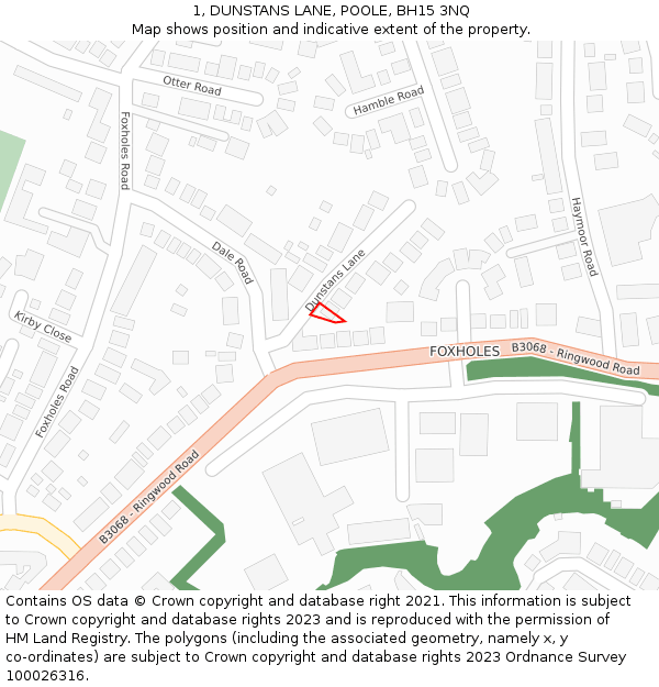1, DUNSTANS LANE, POOLE, BH15 3NQ: Location map and indicative extent of plot