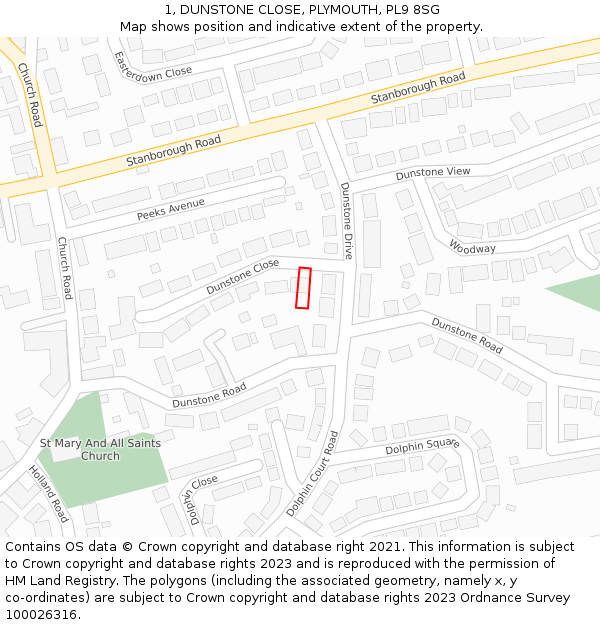 1, DUNSTONE CLOSE, PLYMOUTH, PL9 8SG: Location map and indicative extent of plot
