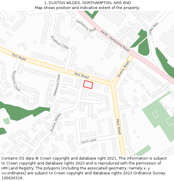 1, DUSTON WILDES, NORTHAMPTON, NN5 6ND: Location map and indicative extent of plot