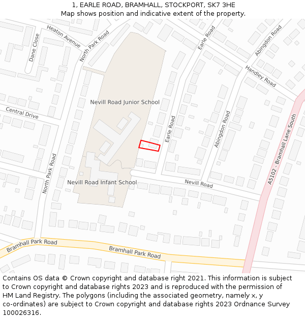 1, EARLE ROAD, BRAMHALL, STOCKPORT, SK7 3HE: Location map and indicative extent of plot