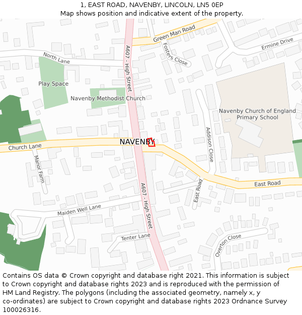 1, EAST ROAD, NAVENBY, LINCOLN, LN5 0EP: Location map and indicative extent of plot