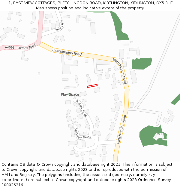 1, EAST VIEW COTTAGES, BLETCHINGDON ROAD, KIRTLINGTON, KIDLINGTON, OX5 3HF: Location map and indicative extent of plot