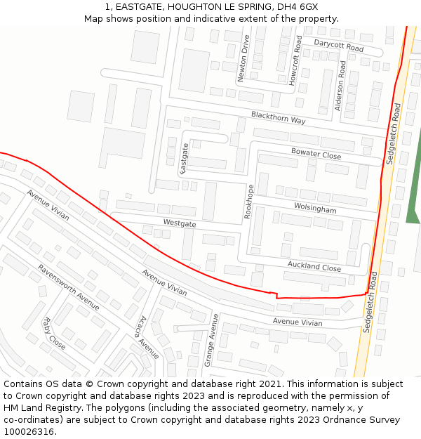 1, EASTGATE, HOUGHTON LE SPRING, DH4 6GX: Location map and indicative extent of plot