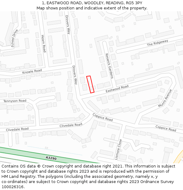 1, EASTWOOD ROAD, WOODLEY, READING, RG5 3PY: Location map and indicative extent of plot