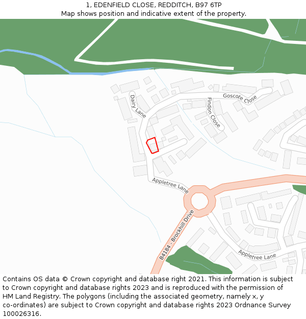 1, EDENFIELD CLOSE, REDDITCH, B97 6TP: Location map and indicative extent of plot