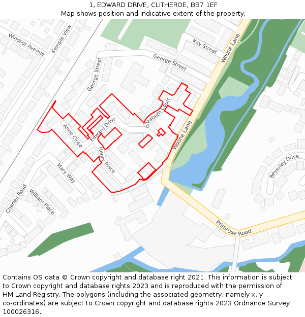 1, EDWARD DRIVE, CLITHEROE, BB7 1EF: Location map and indicative extent of plot