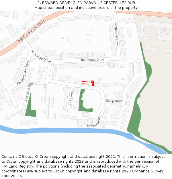 1, EDWARD DRIVE, GLEN PARVA, LEICESTER, LE2 9UR: Location map and indicative extent of plot