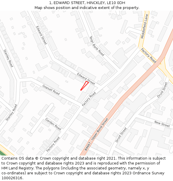 1, EDWARD STREET, HINCKLEY, LE10 0DH: Location map and indicative extent of plot