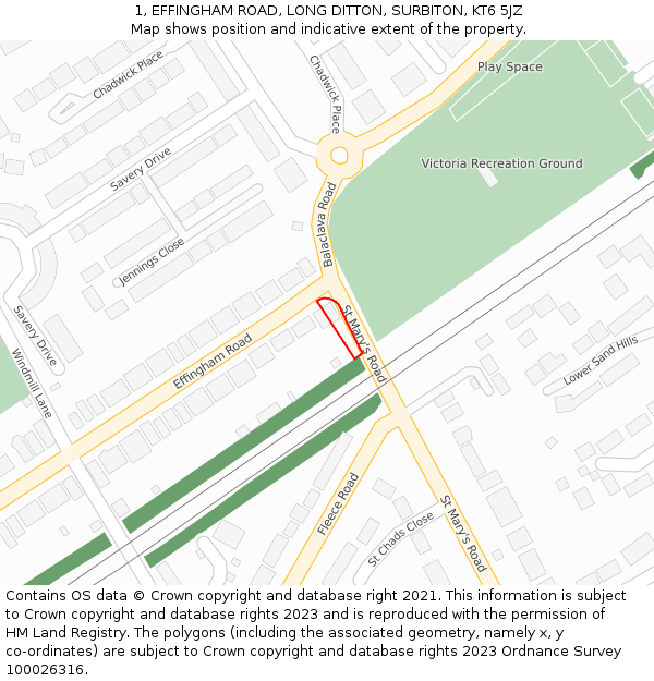 1, EFFINGHAM ROAD, LONG DITTON, SURBITON, KT6 5JZ: Location map and indicative extent of plot