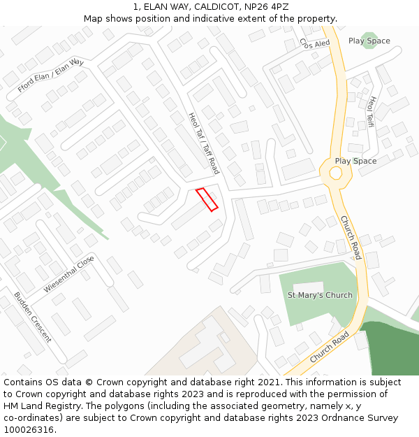 1, ELAN WAY, CALDICOT, NP26 4PZ: Location map and indicative extent of plot