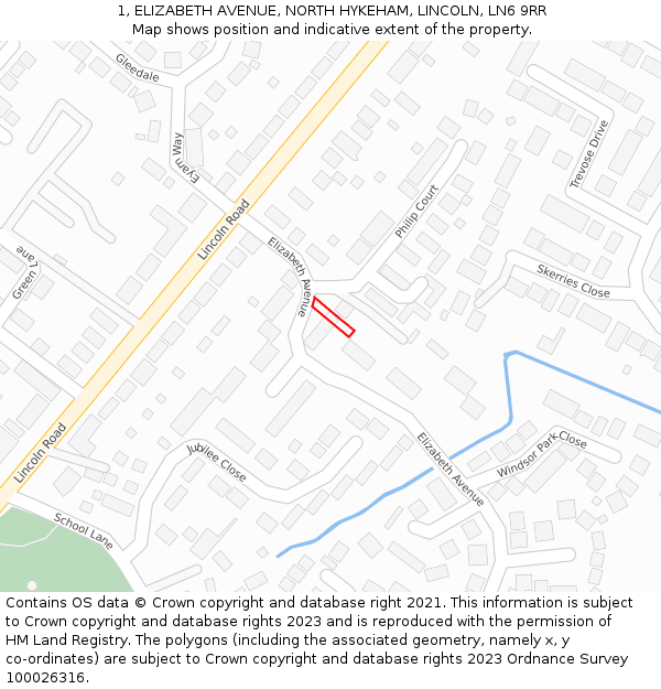 1, ELIZABETH AVENUE, NORTH HYKEHAM, LINCOLN, LN6 9RR: Location map and indicative extent of plot