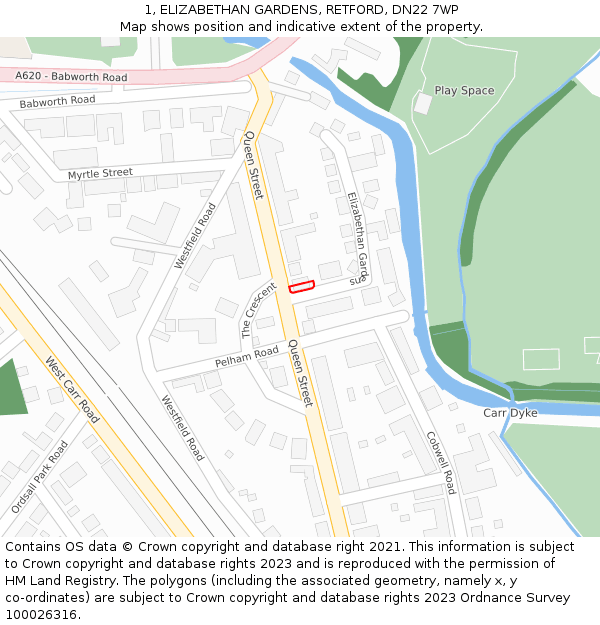 1, ELIZABETHAN GARDENS, RETFORD, DN22 7WP: Location map and indicative extent of plot