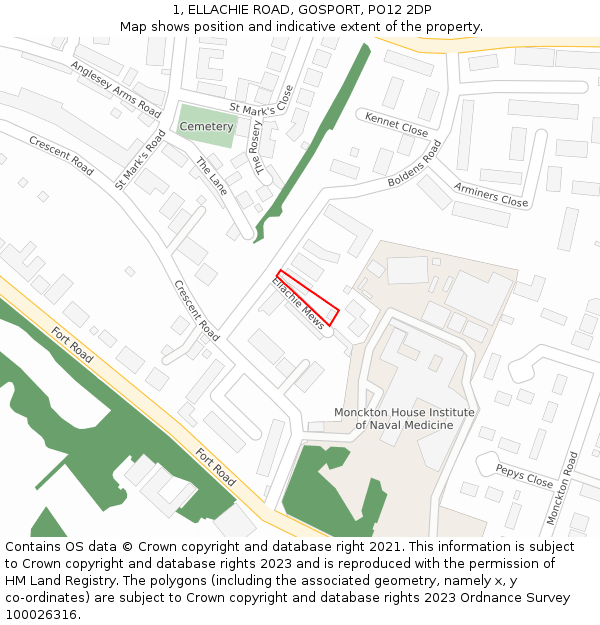 1, ELLACHIE ROAD, GOSPORT, PO12 2DP: Location map and indicative extent of plot