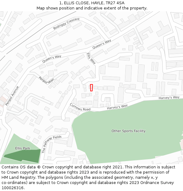 1, ELLIS CLOSE, HAYLE, TR27 4SA: Location map and indicative extent of plot