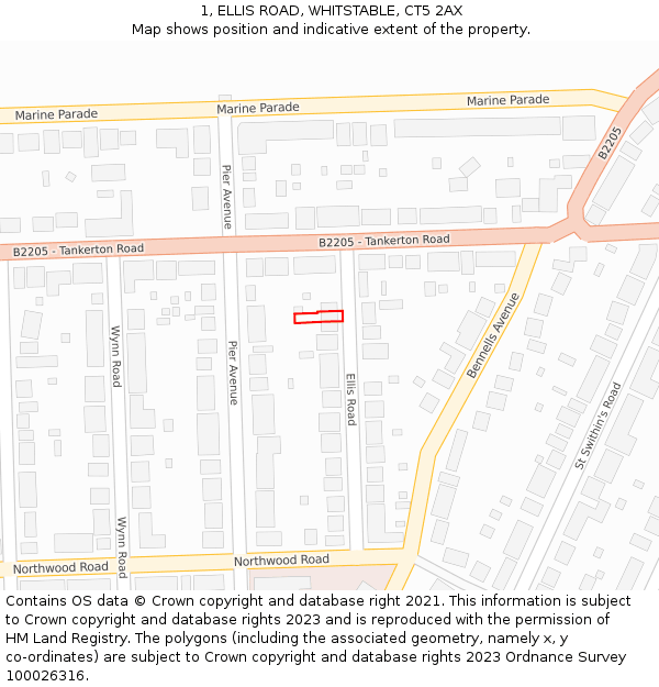 1, ELLIS ROAD, WHITSTABLE, CT5 2AX: Location map and indicative extent of plot