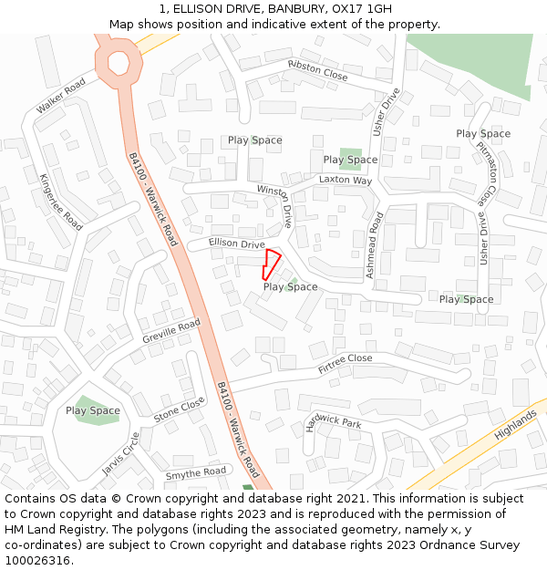 1, ELLISON DRIVE, BANBURY, OX17 1GH: Location map and indicative extent of plot