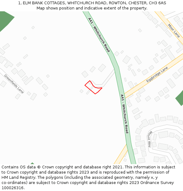 1, ELM BANK COTTAGES, WHITCHURCH ROAD, ROWTON, CHESTER, CH3 6AS: Location map and indicative extent of plot