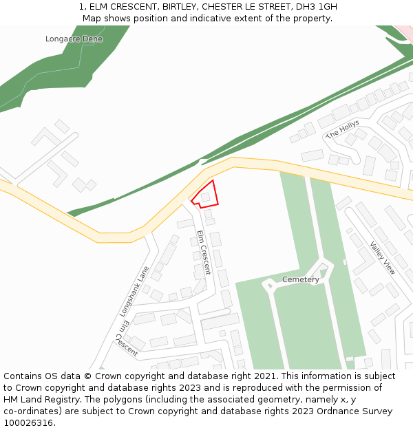 1, ELM CRESCENT, BIRTLEY, CHESTER LE STREET, DH3 1GH: Location map and indicative extent of plot