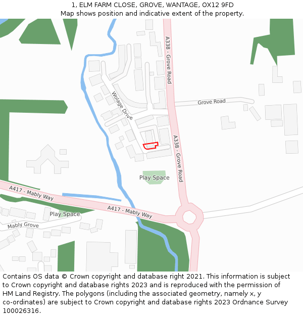 1, ELM FARM CLOSE, GROVE, WANTAGE, OX12 9FD: Location map and indicative extent of plot