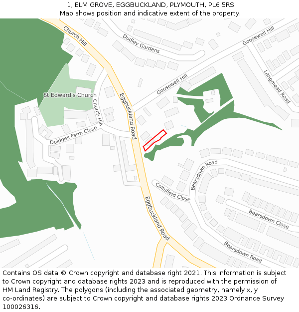 1, ELM GROVE, EGGBUCKLAND, PLYMOUTH, PL6 5RS: Location map and indicative extent of plot