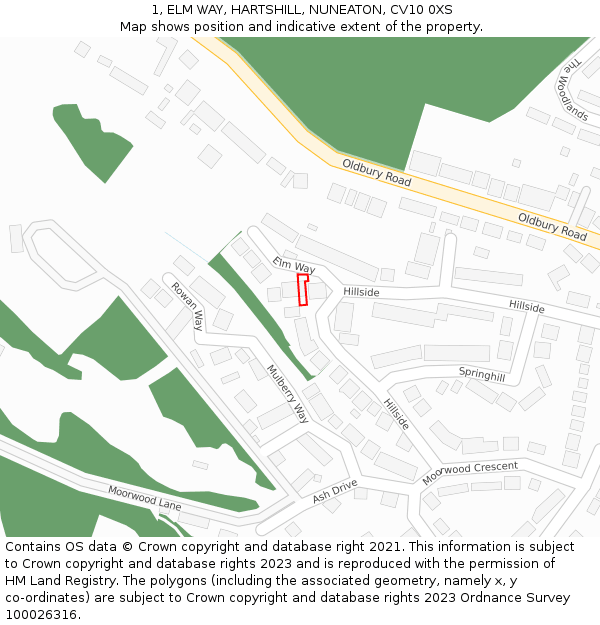 1, ELM WAY, HARTSHILL, NUNEATON, CV10 0XS: Location map and indicative extent of plot