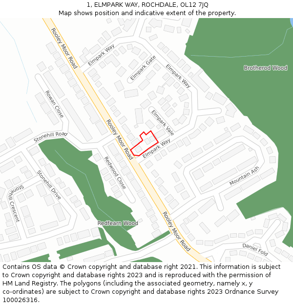 1, ELMPARK WAY, ROCHDALE, OL12 7JQ: Location map and indicative extent of plot