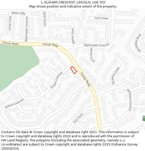 1, ELSHAM CRESCENT, LINCOLN, LN6 3YZ: Location map and indicative extent of plot