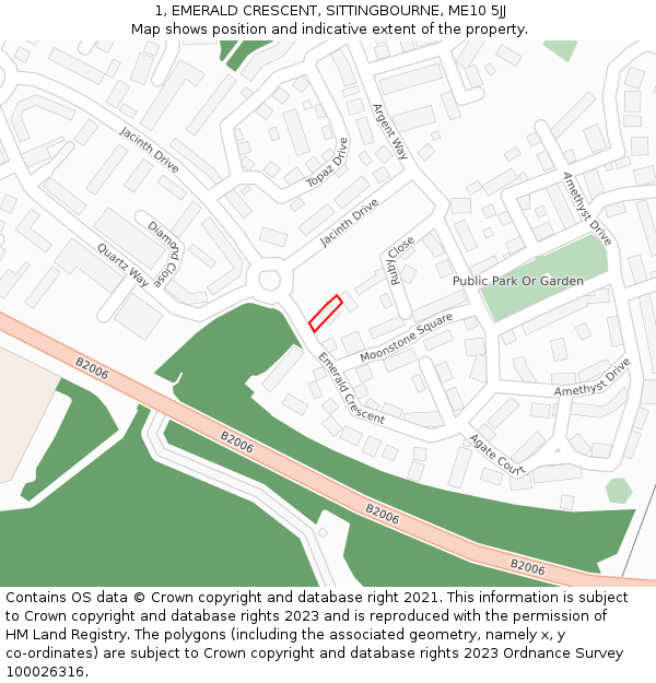 1, EMERALD CRESCENT, SITTINGBOURNE, ME10 5JJ: Location map and indicative extent of plot