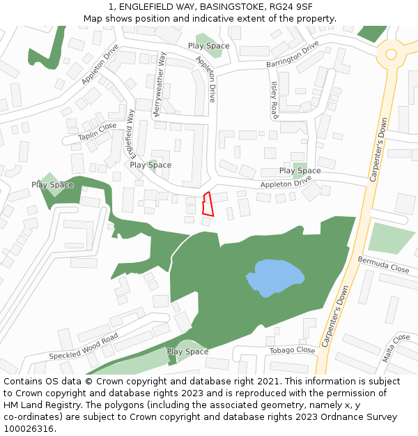 1, ENGLEFIELD WAY, BASINGSTOKE, RG24 9SF: Location map and indicative extent of plot