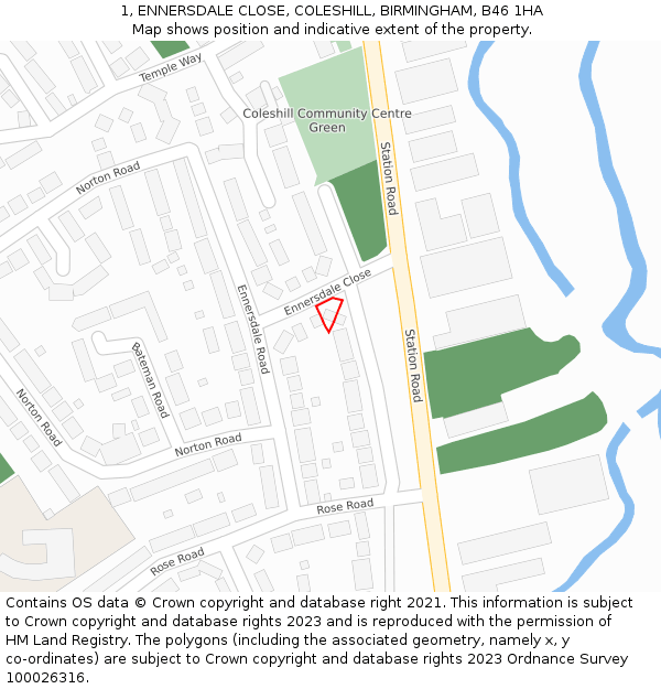 1, ENNERSDALE CLOSE, COLESHILL, BIRMINGHAM, B46 1HA: Location map and indicative extent of plot