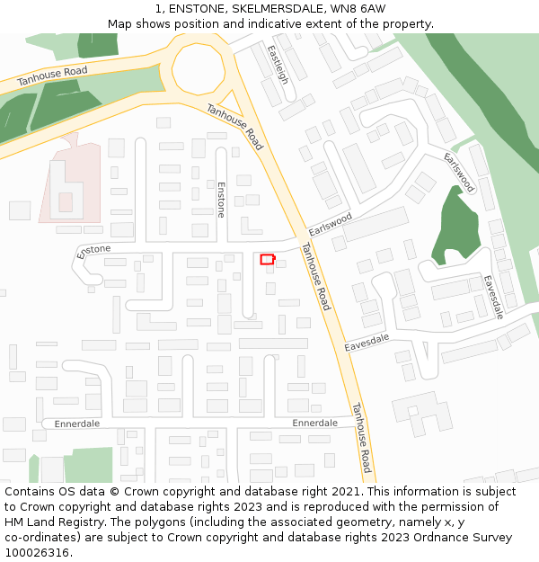1, ENSTONE, SKELMERSDALE, WN8 6AW: Location map and indicative extent of plot