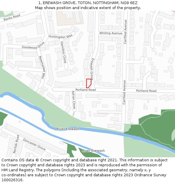 1, EREWASH GROVE, TOTON, NOTTINGHAM, NG9 6EZ: Location map and indicative extent of plot