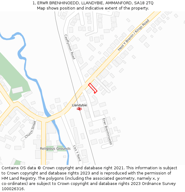 1, ERWR BRENHINOEDD, LLANDYBIE, AMMANFORD, SA18 2TQ: Location map and indicative extent of plot