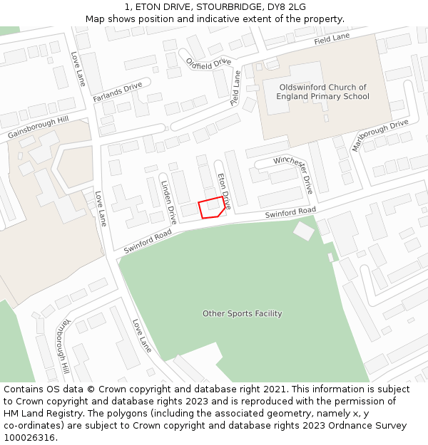 1, ETON DRIVE, STOURBRIDGE, DY8 2LG: Location map and indicative extent of plot