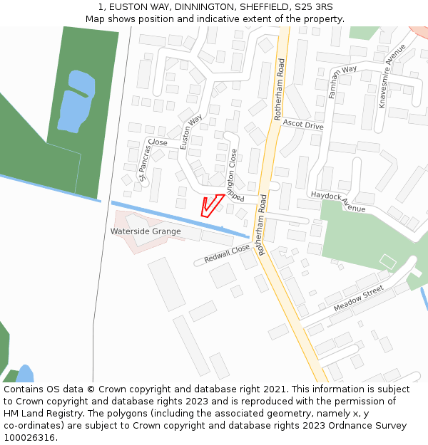 1, EUSTON WAY, DINNINGTON, SHEFFIELD, S25 3RS: Location map and indicative extent of plot