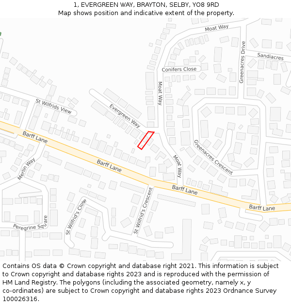 1, EVERGREEN WAY, BRAYTON, SELBY, YO8 9RD: Location map and indicative extent of plot