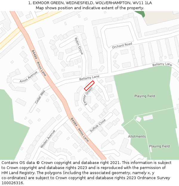 1, EXMOOR GREEN, WEDNESFIELD, WOLVERHAMPTON, WV11 1LA: Location map and indicative extent of plot