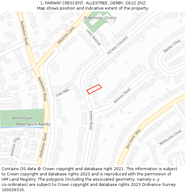 1, FAIRWAY CRESCENT, ALLESTREE, DERBY, DE22 2NZ: Location map and indicative extent of plot