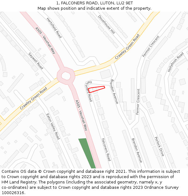 1, FALCONERS ROAD, LUTON, LU2 9ET: Location map and indicative extent of plot