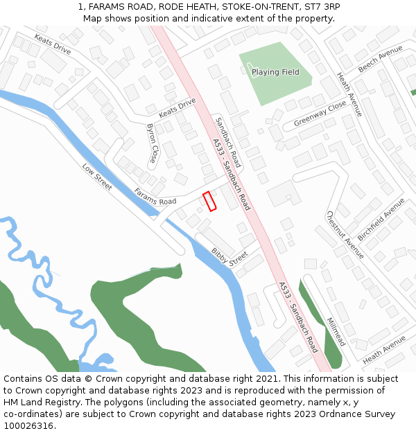 1, FARAMS ROAD, RODE HEATH, STOKE-ON-TRENT, ST7 3RP: Location map and indicative extent of plot