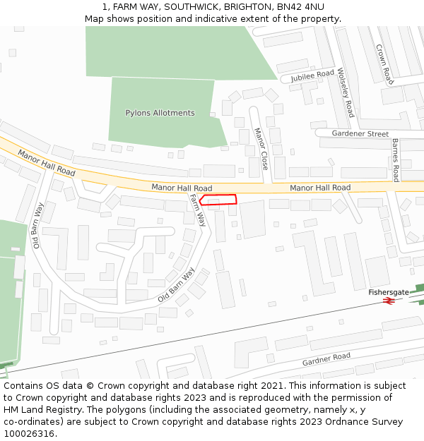 1, FARM WAY, SOUTHWICK, BRIGHTON, BN42 4NU: Location map and indicative extent of plot