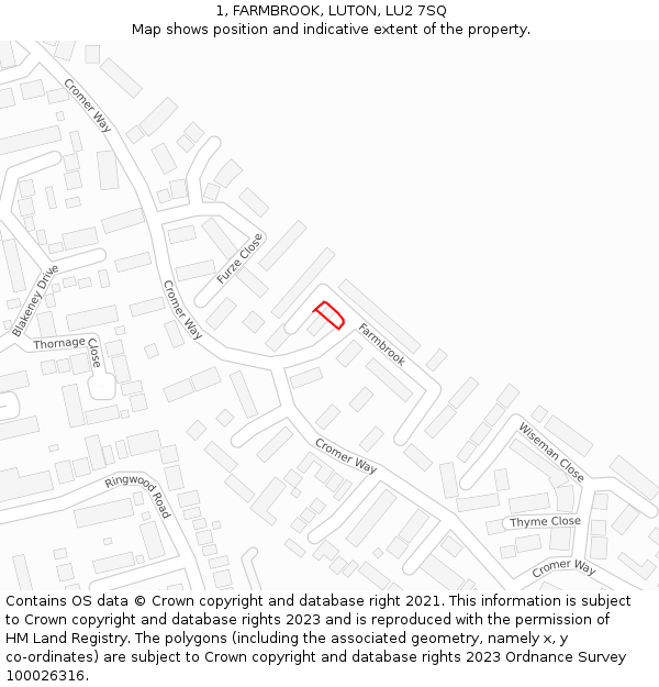 1, FARMBROOK, LUTON, LU2 7SQ: Location map and indicative extent of plot