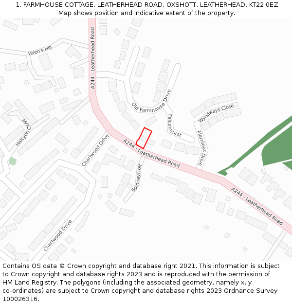 1, FARMHOUSE COTTAGE, LEATHERHEAD ROAD, OXSHOTT, LEATHERHEAD, KT22 0EZ: Location map and indicative extent of plot