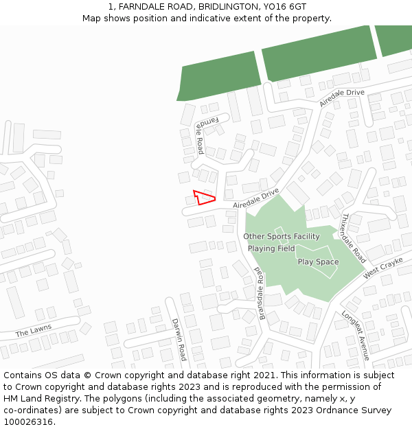 1, FARNDALE ROAD, BRIDLINGTON, YO16 6GT: Location map and indicative extent of plot