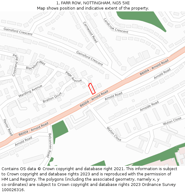 1, FARR ROW, NOTTINGHAM, NG5 5XE: Location map and indicative extent of plot