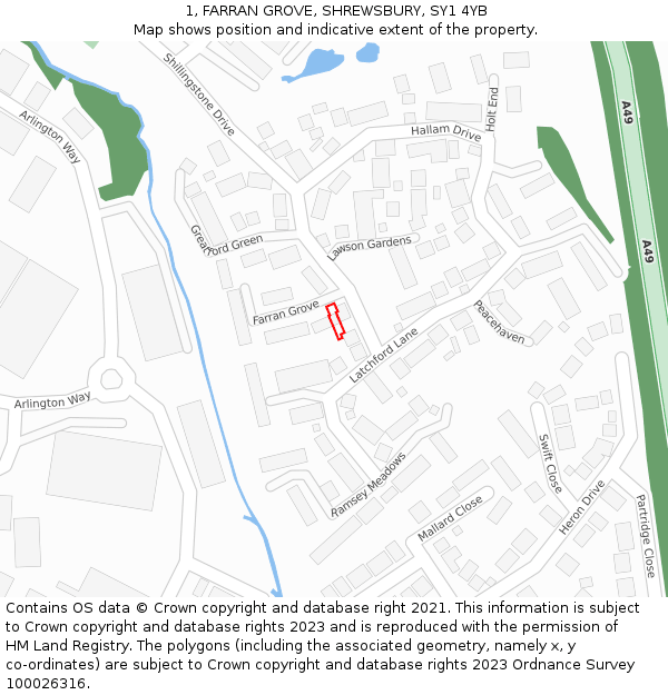 1, FARRAN GROVE, SHREWSBURY, SY1 4YB: Location map and indicative extent of plot