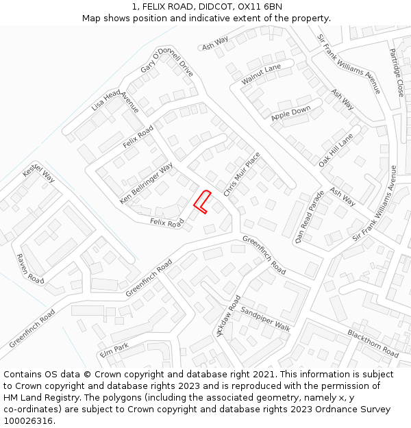 1, FELIX ROAD, DIDCOT, OX11 6BN: Location map and indicative extent of plot