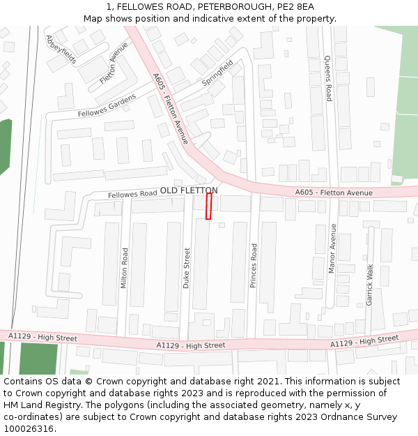 1, FELLOWES ROAD, PETERBOROUGH, PE2 8EA: Location map and indicative extent of plot