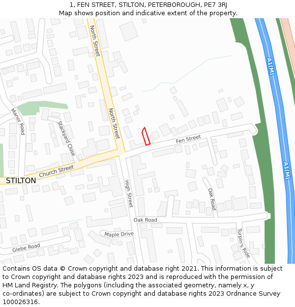 1, FEN STREET, STILTON, PETERBOROUGH, PE7 3RJ: Location map and indicative extent of plot